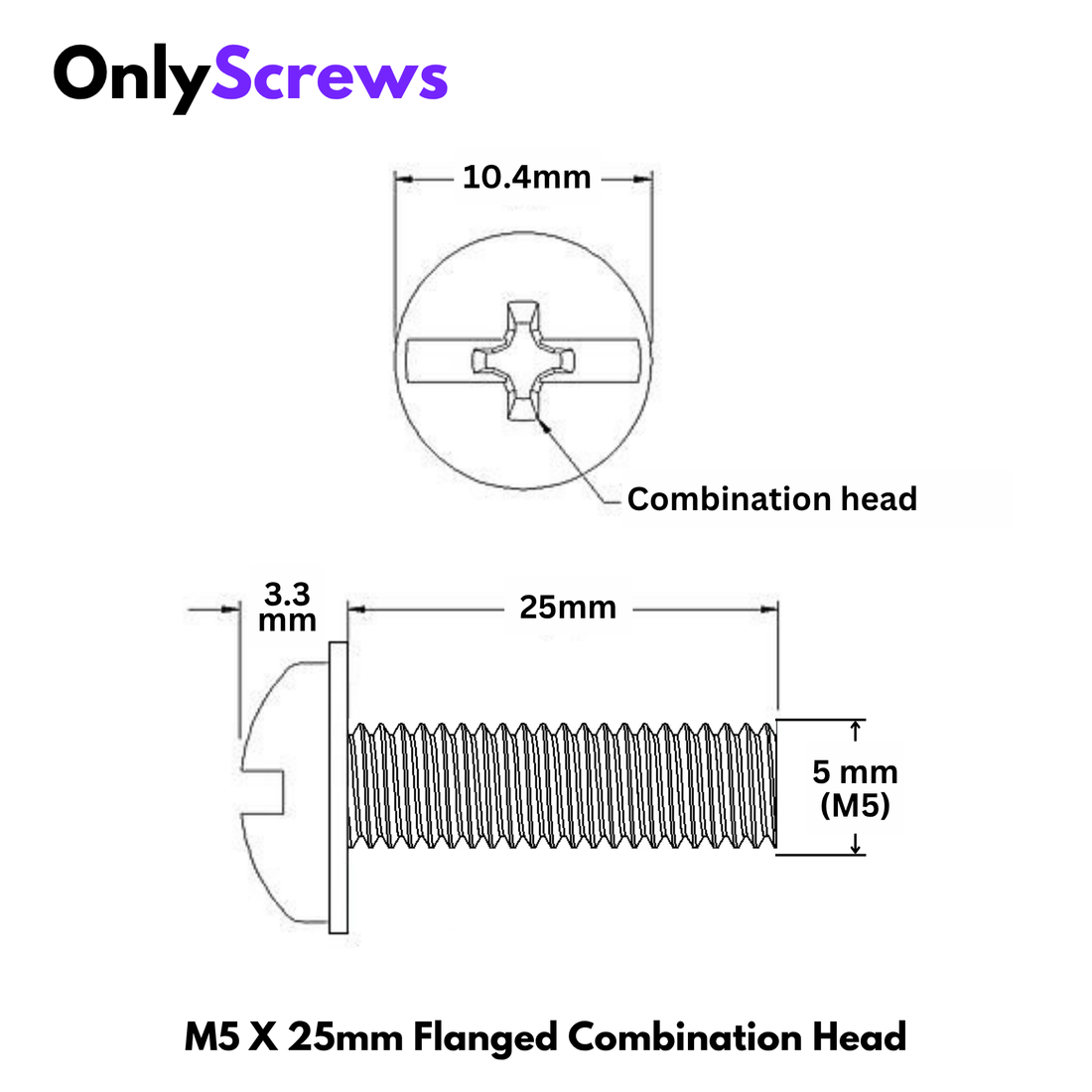 M5 X 25mm Flanged Combination head washer head SS 304 Screw (Dia. 5mm, Length 25mm)